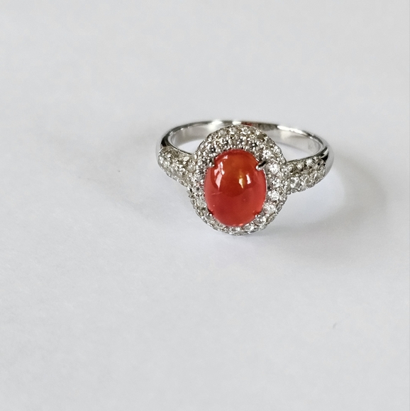 HSN Jewelry - Genuine Mexican Fire Opal & White Zircon Ring in Sterling Silver Sz 8!